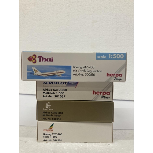 2968 - FOUR HERPA WINGS COLLECTION PLANES TO INCLUDE -  THAI BOEING 747-400 NO. 500616, AEROFLOT RUSSIAN IN... 