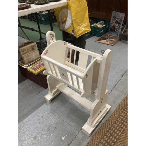 3386 - A WHITE PAINTED DOLLS SWINGING CRIB