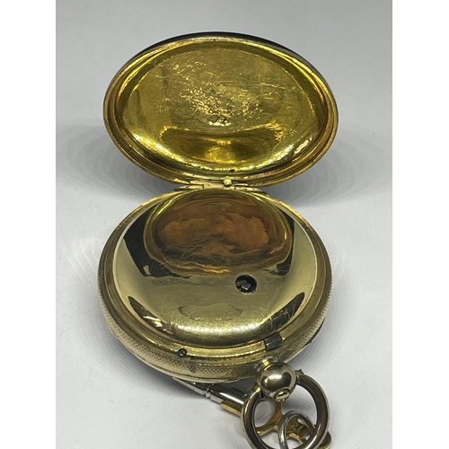 683 - AN EARLY GOLD PLATED POCKET WATCH WITH KEY