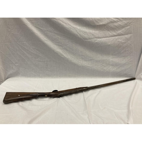 457 - A SINGLE BARREL PERCUSSION CAP TWELVE BORE SHOT GUN LACKING RAM ROD