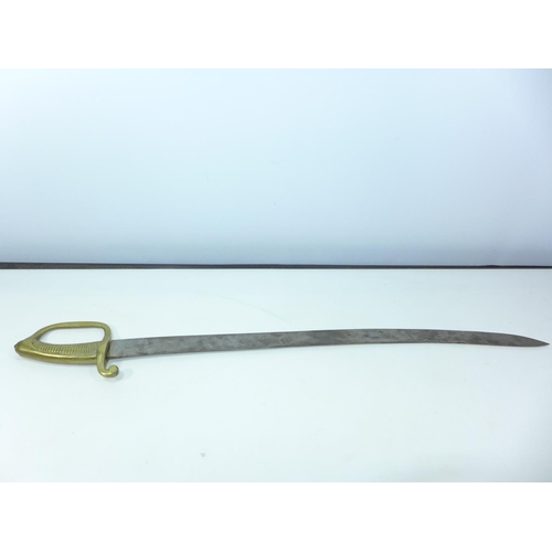 471 - A SOLID BRASS HILTED INFANTRY HANGER 68CM BLADE