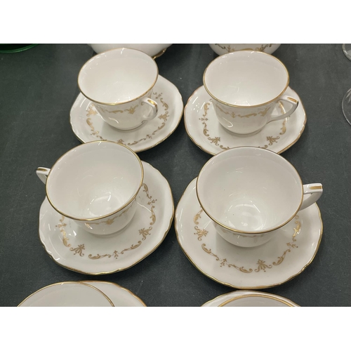 112 - A ROYAL WORCESTER CHINA COFFEE SET - WHITE WITH GILD PATTERN - TO INCLUDE A COFFEE POT, CUPS, SAUCER... 