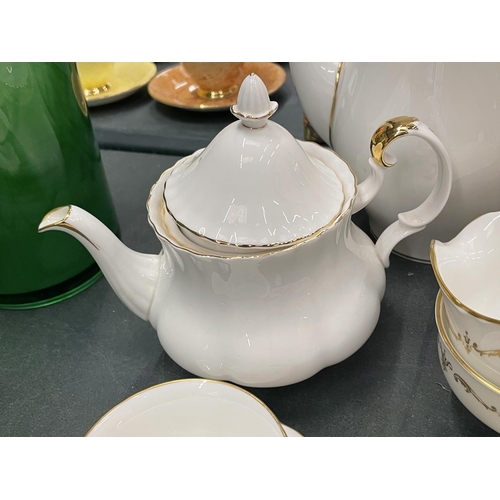 112 - A ROYAL WORCESTER CHINA COFFEE SET - WHITE WITH GILD PATTERN - TO INCLUDE A COFFEE POT, CUPS, SAUCER... 