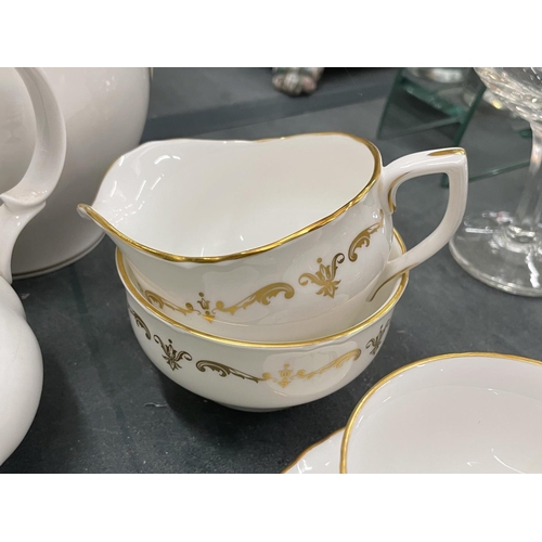 112 - A ROYAL WORCESTER CHINA COFFEE SET - WHITE WITH GILD PATTERN - TO INCLUDE A COFFEE POT, CUPS, SAUCER... 