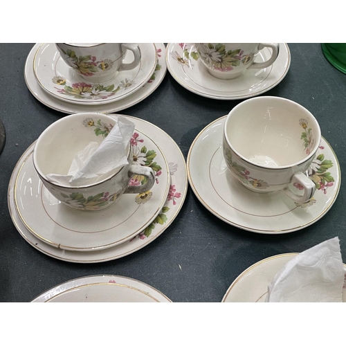 114 - A QUANTITY KIRKLANDS EMBASSY WARE TO INCLUDE FLORAL PATTERN CUPS, SAUCERS AND SIDE PLATES