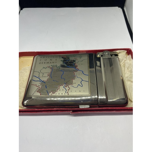 411A - A WWII BRITISH ZONE GERMAN CIGARETTE CASE WITH ATTACHED LIGHTER