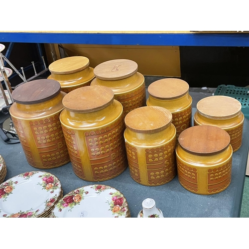 61 - A QUANTITY OF HORNSEA POTTERY 'SAFFRON' STORAGE JARS TOINCLUDE COFFEE, SALT, SUGAR, FLOUR AND BISCUI... 