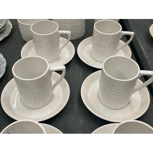 68 - A PORTMEIRION WHITE 'TOTEM' DESIGN COFFEE SET TO INCLUDE COFFEE POT, SUGAR BOWL, CREAM JUG, CUPS AND... 