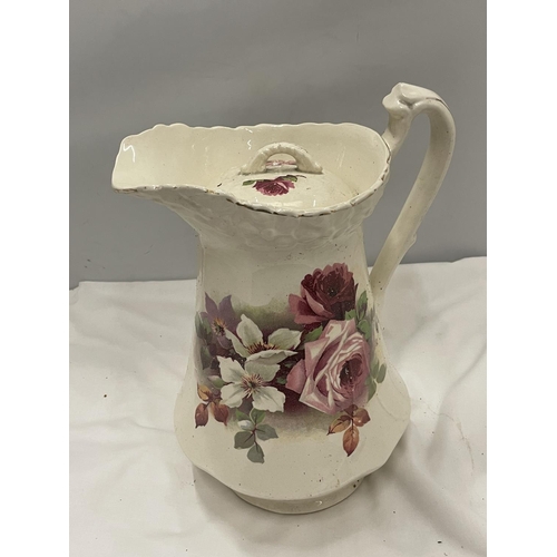 74 - A LARGE TOILET JUG AND BOWL WITH FLORAL DECORATION