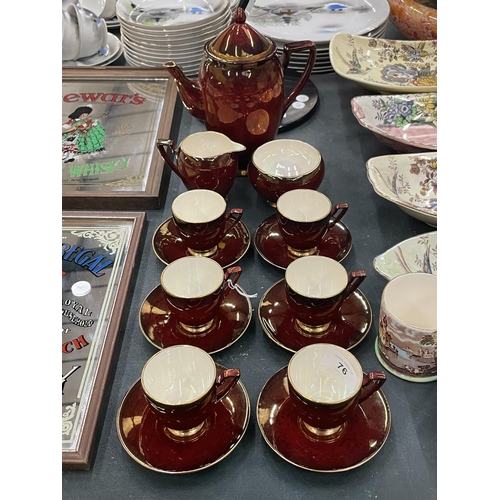 76 - A CARLTON WARE ROUGE ROYALE COFFEE SET TO INCLUDE COFFEE SET, SUGAR BOWL, CREAM JUG, CUPS AND SAUCER... 