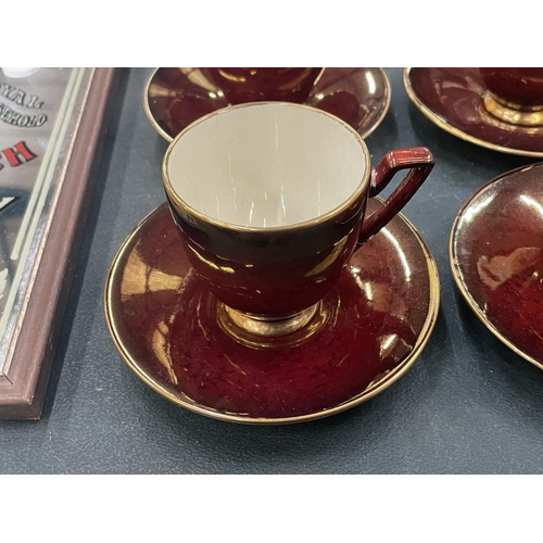 76 - A CARLTON WARE ROUGE ROYALE COFFEE SET TO INCLUDE COFFEE SET, SUGAR BOWL, CREAM JUG, CUPS AND SAUCER... 