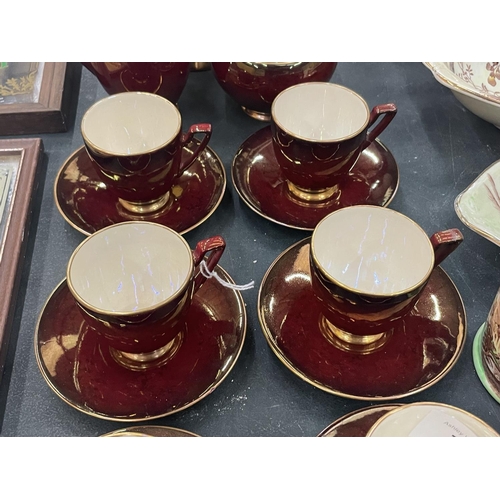 76 - A CARLTON WARE ROUGE ROYALE COFFEE SET TO INCLUDE COFFEE SET, SUGAR BOWL, CREAM JUG, CUPS AND SAUCER... 