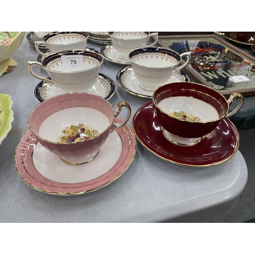 79 - A QUANTITY OF AYNSLEY TEAWARE TO INCLUDE 'LEIGHTON' CUPS, SAUCERS, SIDE PLATES, CAKE PLATE SUGAR BOW... 