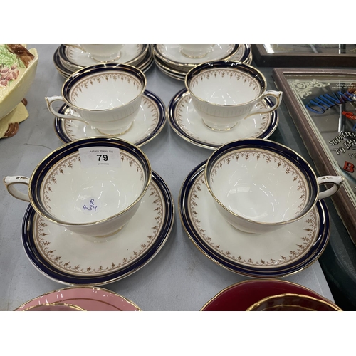 79 - A QUANTITY OF AYNSLEY TEAWARE TO INCLUDE 'LEIGHTON' CUPS, SAUCERS, SIDE PLATES, CAKE PLATE SUGAR BOW... 