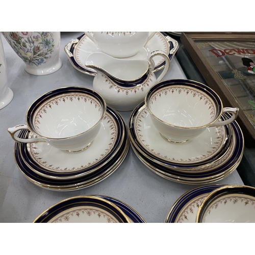 79 - A QUANTITY OF AYNSLEY TEAWARE TO INCLUDE 'LEIGHTON' CUPS, SAUCERS, SIDE PLATES, CAKE PLATE SUGAR BOW... 