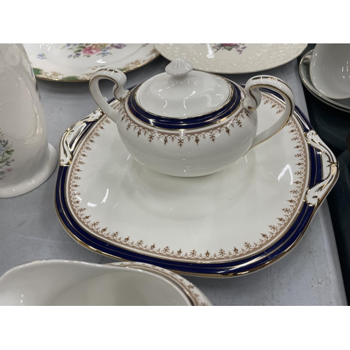 79 - A QUANTITY OF AYNSLEY TEAWARE TO INCLUDE 'LEIGHTON' CUPS, SAUCERS, SIDE PLATES, CAKE PLATE SUGAR BOW... 