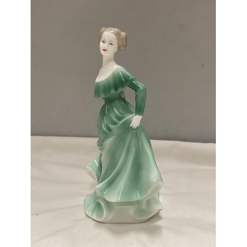 893 - A COALPORT FIGURE GREEN DRESS