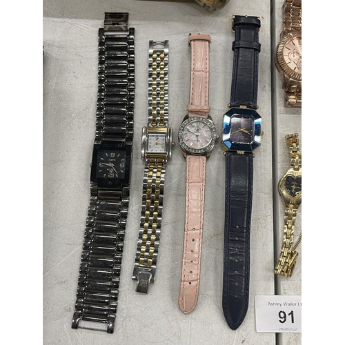 91 - A QUANTITY OF WRISTWATCHES TO INCLUDE BEVERLEY HILLS POLO CLUB, LOUIS PICARD, ROJAS, ETC