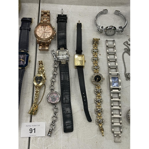 91 - A QUANTITY OF WRISTWATCHES TO INCLUDE BEVERLEY HILLS POLO CLUB, LOUIS PICARD, ROJAS, ETC