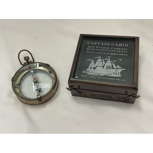 95 - A BOXED BRASS CAPTAIN CABIN MAP READER AND COMPASS