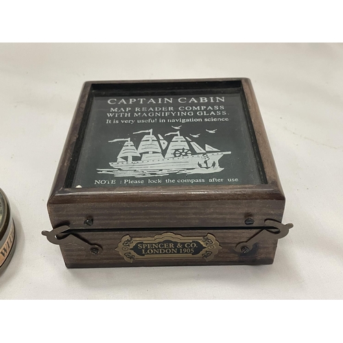 95 - A BOXED BRASS CAPTAIN CABIN MAP READER AND COMPASS