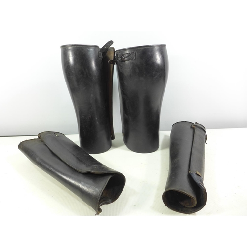 490 - TWO PAIRS OF BLACK LEATHER CALF GUARDS, ONE SIZE 15.5