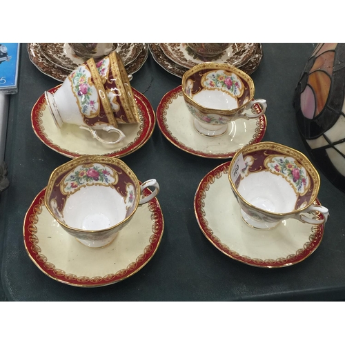 160 - FIVE BROADHURST SAUCERS AND SIX CUPS WITH PASTORAL SCENE