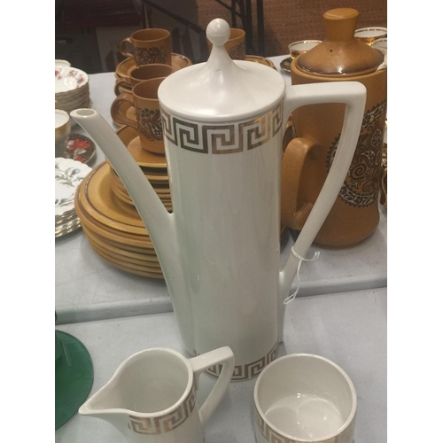 122 - A PORTMEIRION COFFEE SET 'GREEK KEY' TO INCLUDE COFFEE POT, CREAM JUG AND SIX CUPS AND SAUCERS