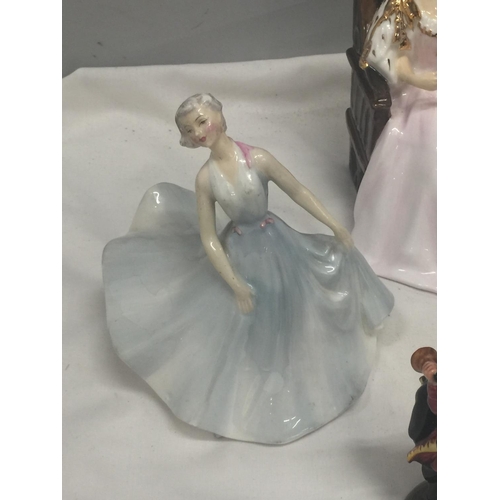 128 - A QUANTITY OF FIGURINES, MOSTLY ROYAL DOULTON, TO INCLUDE PIROUETTE, THE QUEEN, ETC - ALL A/F