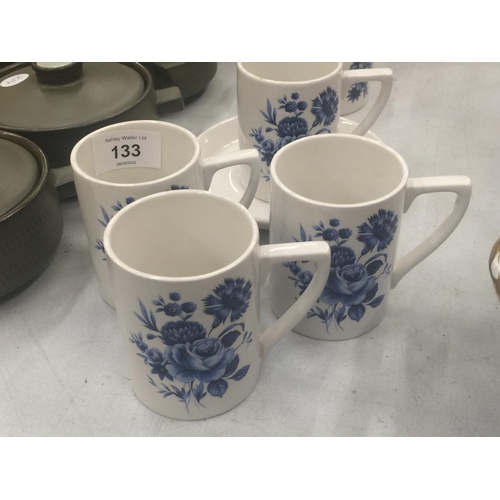 133 - A PORTMEIRION PART COFFEE SET IN WHITE WITH A BLUE FLORAL PATTERN TO INCLUDE A COFFEE POT, CREAM JUG... 