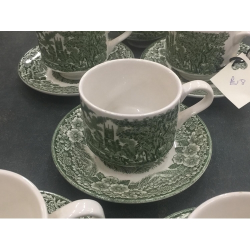 142 - FIVE BROADHURST SAUCERS AND SIX CUPS WITH PASTORAL SCENE