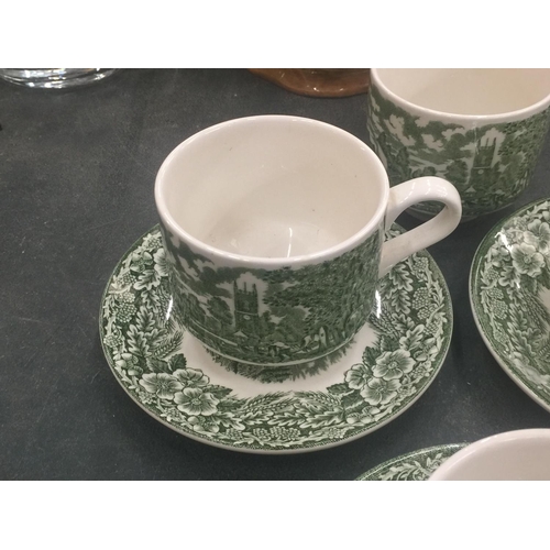 142 - FIVE BROADHURST SAUCERS AND SIX CUPS WITH PASTORAL SCENE