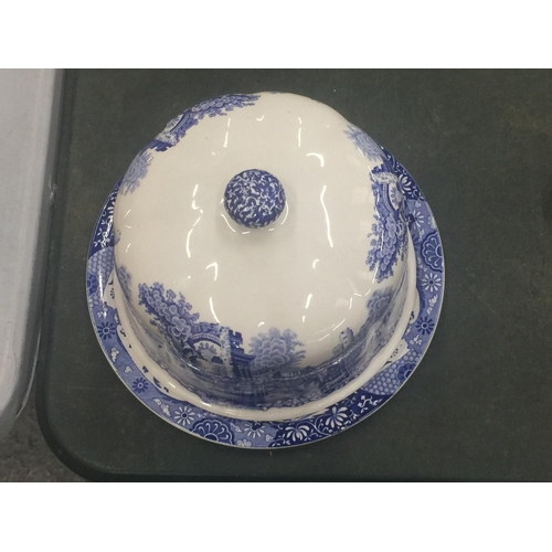 144 - AN ITALIAN SPODE LARGE BLUE AND WHITE CHEESE DOME AND PLATE, AS NEW