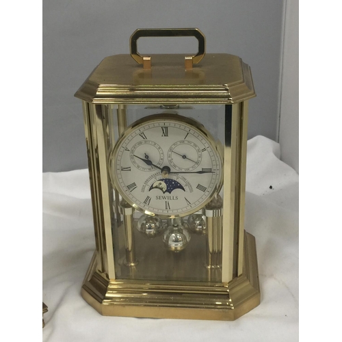 163 - A SEWILL'S ANNIVERSARY CLOCK - NEEDS ATTENTION AND A BRASS VINTAGE STYLE LANTERN CLOCK