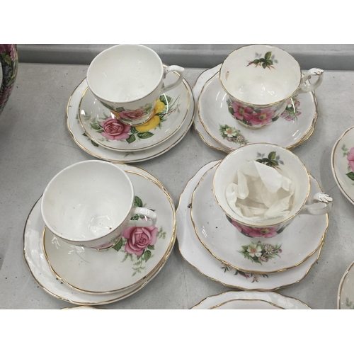 175 - A QUANTITY OF CHINA CUPS, PLATES AND SAUCERS TO INCLUDE ROYAL ALBERT 'PRARIE ROSE', SHERIDAN, ETC