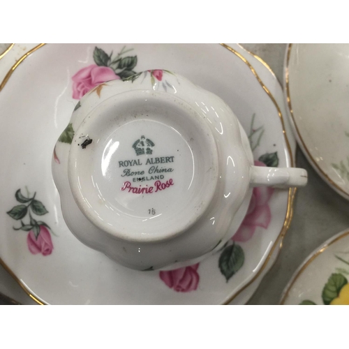 175 - A QUANTITY OF CHINA CUPS, PLATES AND SAUCERS TO INCLUDE ROYAL ALBERT 'PRARIE ROSE', SHERIDAN, ETC