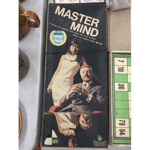 176 - THREE VINTAGE GAMES TO INCLUDE MASTERMIND, LOTTO AND BEZIQUE