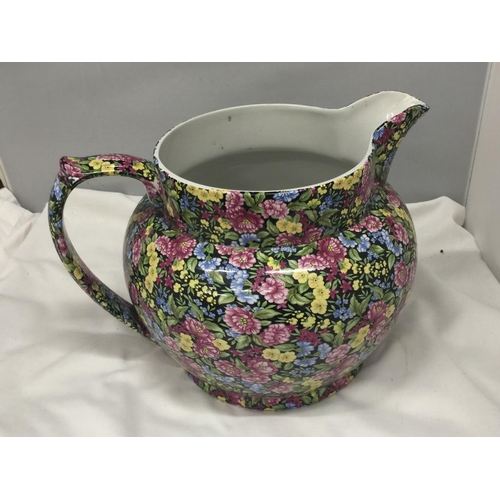 177 - A STAFFORDSHIRE CHINTZ JUG/PLANTER HEIGHT 23CM