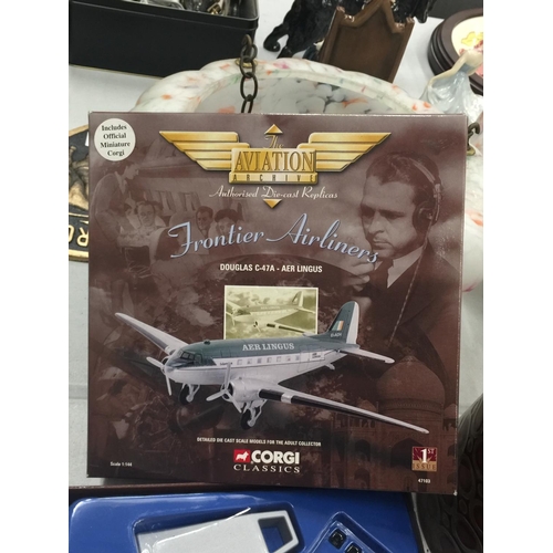 182 - A BOXED FRONTIER AIRLINERS MODEL OF DOUGLAS C-47A IN AER LINGUS LIVERY BY CORGI CLASSICS FROM THE AV... 