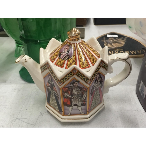 183 - FOUR SADLER TEAPOTS TO INCLUDE HUNTING, FISHING, SHOOTING AND KING HENRY V111 AND HIS SIX WIVES