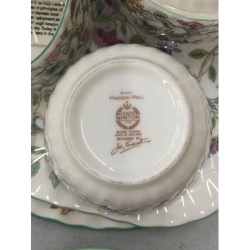 188 - A QUANTITY OF MINTON 'HADDON HALL' TEAWARE TO INCLUDE CAKE PLATES, CUPS, SAUCERS, SIDE PLATES, SUGAR... 