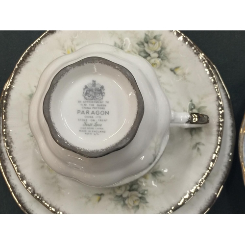 202 - AMIXED LOT OF TRIOS TO INCLUDE PARAGON 'FIRST LOVE', ROYAL DOULTON 'CAMBRIDGE', ETC