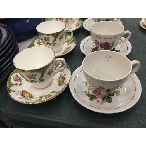 206 - A QUANTITY OF CHINA CUPS AND SAUCERS TO INCLUDE CROWN STAFFORDSHIRE 'DENBIGH', ROYAL VICTORIA, ETC