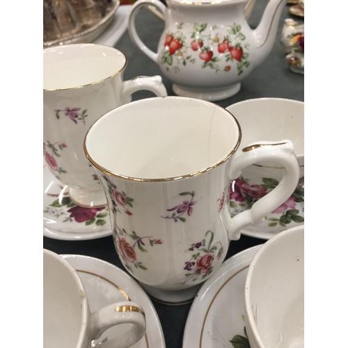 206 - A QUANTITY OF CHINA CUPS AND SAUCERS TO INCLUDE CROWN STAFFORDSHIRE 'DENBIGH', ROYAL VICTORIA, ETC