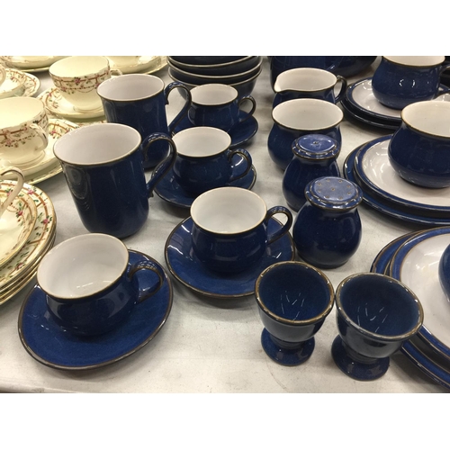 207 - A DENBY DINNER SERVICE IN BLUE TO INCLUDE PLATES, BOWLS, TEAPOTS, SERVING TUREEN, MILK JUGS, SUGAR B... 