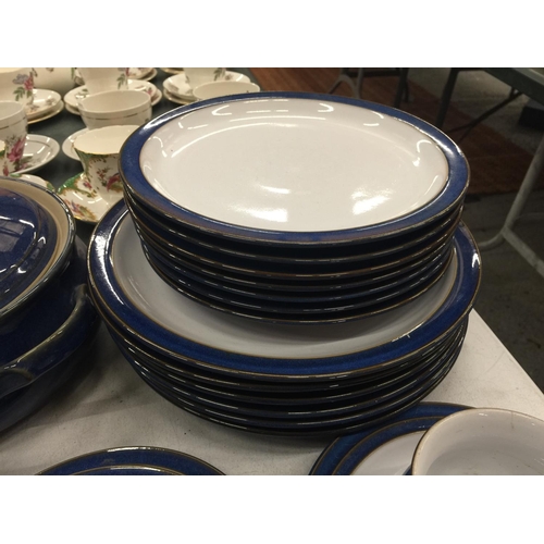 207 - A DENBY DINNER SERVICE IN BLUE TO INCLUDE PLATES, BOWLS, TEAPOTS, SERVING TUREEN, MILK JUGS, SUGAR B... 