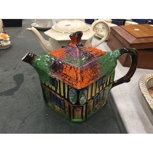 213 - FOUR COLLECTABLE TEAPOTS TO INCLUDE SADLER STRAWBERRY, SADLER HEXAGON SHAPE, ETC