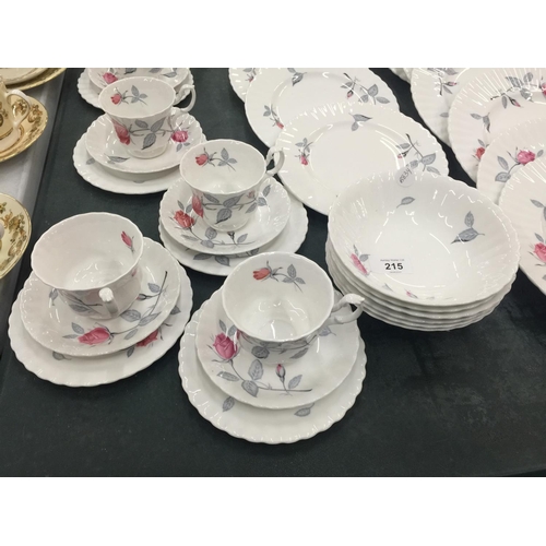 215 - A QUANTITY OF ROYAL ALBERT 'TRENTSIDE ROSE' CHINA TO INCLUDE A SERVING PLATE, DINNER PLATES, SIDE PL... 