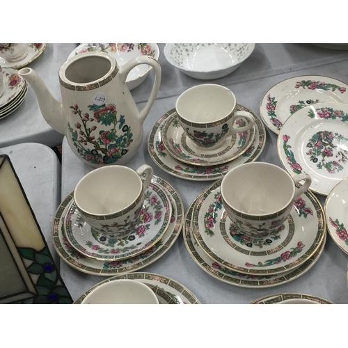 221 - A QUANTITY OF LORD NELSON POTTERY 'INDIAN TREE' TO INCLUDE CUPS, SAUCERS, PLATES AND A COFFEE POT - ... 