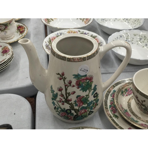 221 - A QUANTITY OF LORD NELSON POTTERY 'INDIAN TREE' TO INCLUDE CUPS, SAUCERS, PLATES AND A COFFEE POT - ... 